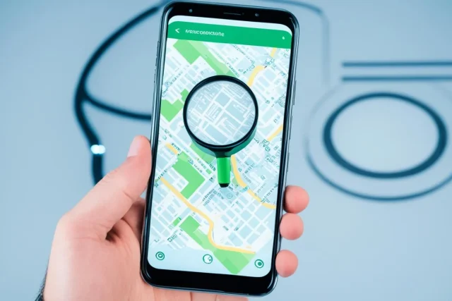 Osoba používajúca mobilný telefón na lokalizáciu strateného zariadenia na mape.